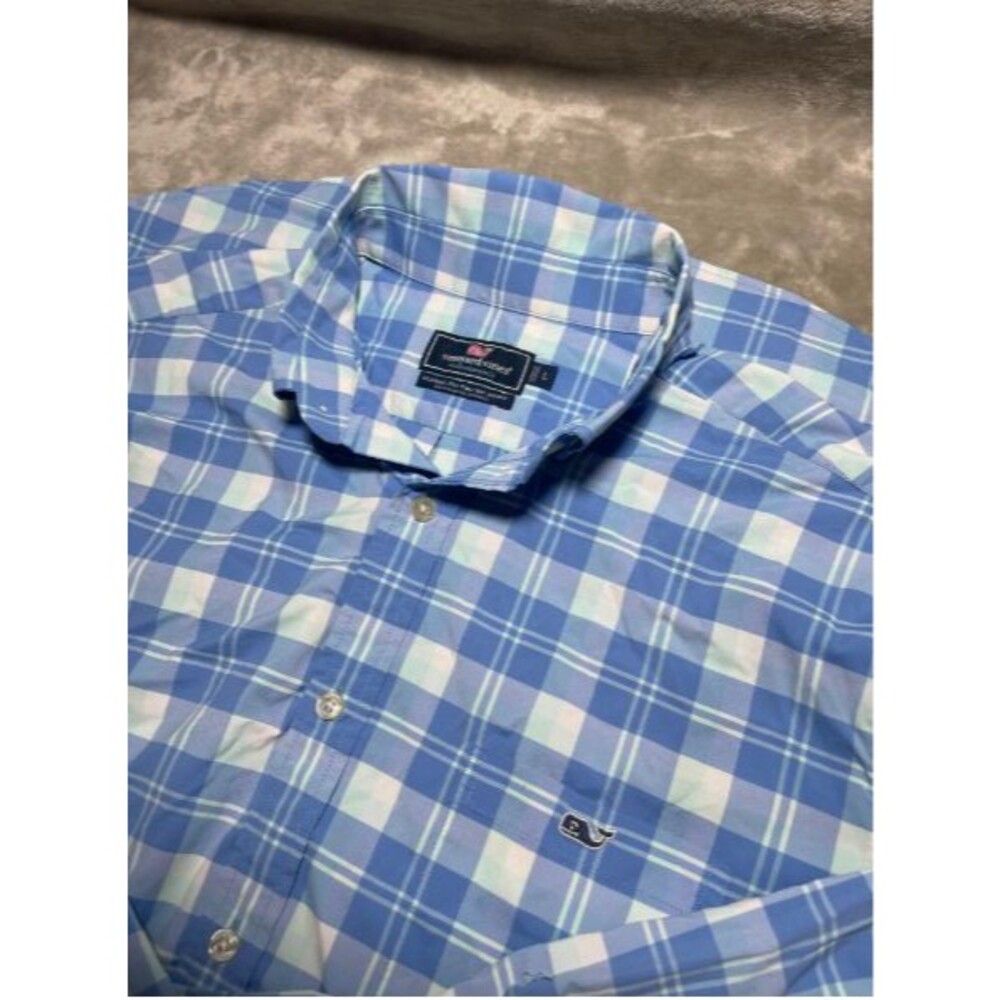 Vineyard Vines Button Down Shirt Men's Large Blue Performance Classic Fit Tucker
